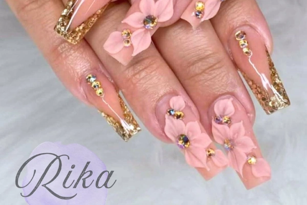 pink flower nail design