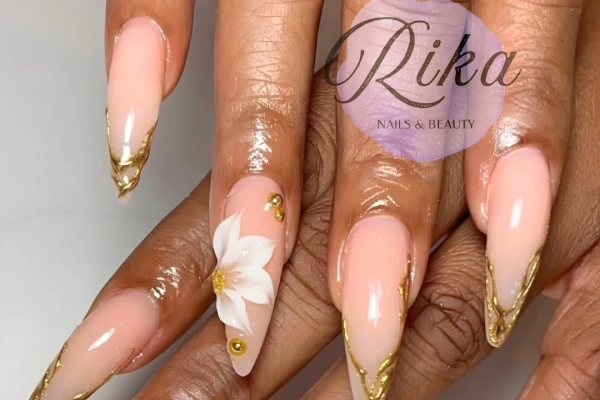 pink with white flower nails